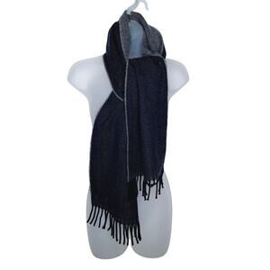 McNutt 100% Lambswool Wool Scarf Fringe Blue Gray Reversible Two Tone 11" x 65"